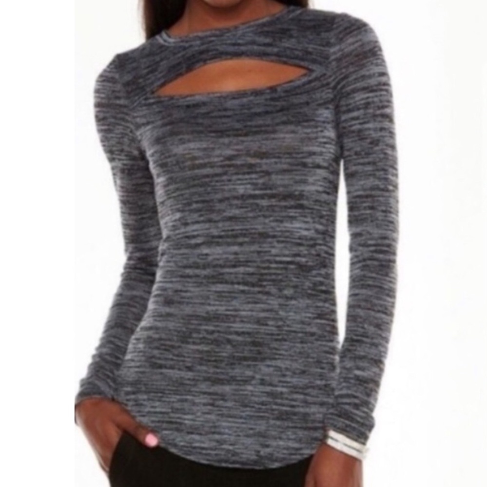 Juicy Couture Cut-Out Melange Long Sleeve Tee in Gray Space Dye Women’s Size XS